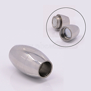304 Stainless Steel Magnetic Clasps with Glue-in Ends, Oval, Stainless Steel Color, 18x10.5mm, Hole: 6mm(STAS-E006-94)