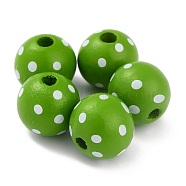 Dyed Natural Wooden Beads, Macrame Beads Large Hole, Round with Polka Dot, Lime Green, 16x15mm, Hole: 4mm(WOOD-O005-01C)