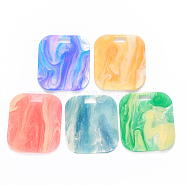 Cellulose Acetate(Resin) Pendants, with Glitter Powder, Rectangle, Mixed Color, 42x36~37x2.5mm, Hole: 4x8mm(KY-R017-12)