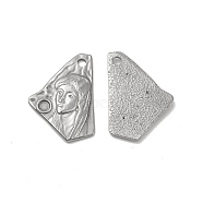 304 Stainless Steel Pendant Cabochon Settings, Polygon Shape with Woman Pattern, Stainless Steel Color, Tray: 3.5mm, 30x21x2.5mm, Hole: 3mm(STAS-P319-51P)
