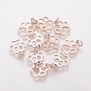 304 Stainless Steel Pendants, Dog Paw Prints, Rose Gold, 13x12x1mm, Hole: 4mm(STAS-Q201-T452R)