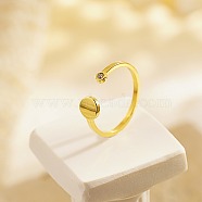 Stainless Steel Flat Round Open Cuff Ring with Cubic Zirconia, Golden, Inner Diameter: 19mm(QB0231-1)