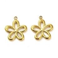 304 Stainless Steel Pendants, Flower Charm, Real 14K Gold Plated, 17x15x2mm, Hole: 1.6mm(STAS-L022-107G-03)