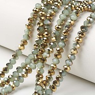 Electroplate Glass Beads Strands, Imitation Jade, Half Golden Plated, Faceted, Rondelle, Aqua, 8x6mm, Hole: 1mm, about 68pcs/strand, 15.5 inch(38.75cm)(EGLA-A034-J8mm-O02)