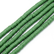 Handmade Polymer Clay Bead Strands, Heishi Beads, Disc/Flat Round, Sea Green, 4x0.5~1mm, Hole: 1.5mm, about 320~447pcs/strand, 15.74~16.92 inch(CLAY-T002-4mm-07)