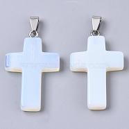 Opalite Pendants, with Random Stainless Steel Snap On Bails, Cross, 44~46x27~29x6~8mm, Hole: 4x8mm(G-Q512-018)