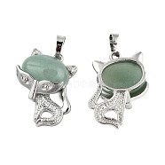 Natural Green Aventurine Pendants, with Platinum Plated Brass Findings, Cat Charm, 30.5x25x9mm, Hole: 5x7.5mm(G-N333-012C)