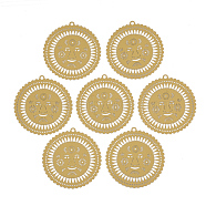 430 Stainless Steel Filigree Big Pendants, Spray Painted, Etched Metal Embellishments, Flower with Face, Goldenrod, 51.5x49x0.5mm, Hole: 2.5mm(X-STAS-S108-02E)