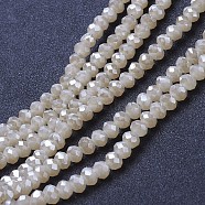 Electroplate Glass Beads Strands, Imitation Jade, Full Rainbow Plated, Faceted, Rondelle, Blanched Almond, 6x5mm, Hole: 1mm, about 85~88pcs/strand, 16.1~16.5 inch(41~42cm)(EGLA-A034-J6mm-Y03)