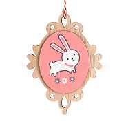 Easter Theme Wood Oval with Rabbit Pendant Decoration, for Home Party Hanging Decoration, White, 88x64x8mm(PW-WG77347-01)