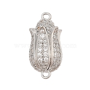 Brass Micro Pave Clear Cubic Zirconia Magnetic Clasps, Flower, Real Platinum Plated, 20x10mm, Hole: 1.2mm(KK-L223-023P)