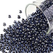 TOHO Round Seed Beads, Japanese Seed Beads, (362) Crystal Navy Blue Lined Luster, 8/0, 3mm, Hole: 1mm, about 222pcs/10g(X-SEED-TR08-0362)