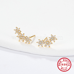 Cubic Zirconia Flower Stud Earrings, Golden 925 Sterling Silver Post Earings, Clear, 12x5mm(HO3572-6)