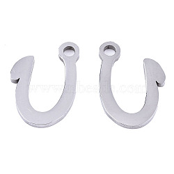 201 Stainless Steel Charms, Laser Cut, Alphabet, Stainless Steel Color, Letter.U, 10x8.5x1mm, Hole: 1.4mm(STAS-T044-217P-U)