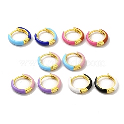 Classic Enamel Hoop Earrings, Real 18K Gold Plated Brass Jewelry for Women, Lead Free & Cadmium Free, Mixed Color, 12x2.5x13mm, Pin: 0.8mm(EJEW-H091-03G)
