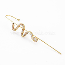 Snake Stud Earring, Brass Micro Pave Cubic Zirconia Ear Wrap Crawler Hook Earrings, Earcuffs for Her, Nickel Free, Real 16K Gold Plated, 70mm, Pin: 1mm(X-EJEW-N099-012-NF)