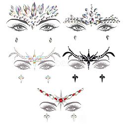 Olycraft 7 Sheets 7 Style Self Adhesive 3D Eyes Body Face Jewelry Acrylic Rhinestone & Imitation Pearl Stickers, Glitter Flash Crystal Stickers, Mixed Patterns, 5~5.5x10~10.2x0.15~0.3cm, sticker: 3~13x4~14mm, 1 sheet/style(MRMJ-OC0003-11)