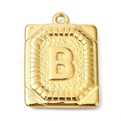 Ion Plating(IP) 304 Stainless Steel Pendants, Rectangle with Letter Charm, Real 18K Gold Plated, Letter B, 24.5x18x3mm, Hole: 1.8mm(STAS-U033-01G-B)