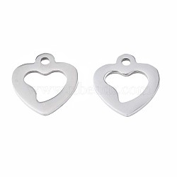 201 Stainless Steel Charms, Hollow Heart, Stainless Steel Color, 15x14.5x1mm, Hole: 1.8mm(STAS-N095-073)