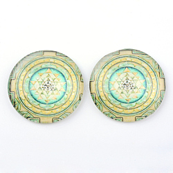 Glass Cabochons, Half Round/Dome, Kaleidoscope Pattern, Pale Goldenrod, 12x4mm(X-GGLA-L015-12mm-32)