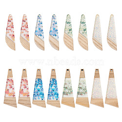16Pcs 8 Style Wooden Pendants, Resin and Star Gold Foil, Dragonfly Wing Charms, Mixed Color, 54~57x14~19x4mm, Hole: 2mm(FIND-TA0005-89)