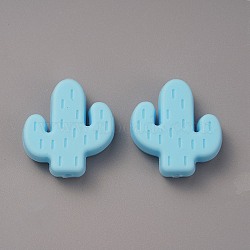 Food Grade Eco-Friendly Silicone Beads, Cactus, Deep Sky Blue, 24x22.5x8mm, Hole: 2mm(SIL-WH0013-23A)