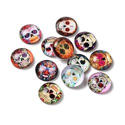 Glass Cabochons, Half Round/Dome, Skull, 12x4.5mm, 12pcs/set(GLAA-B011-01)