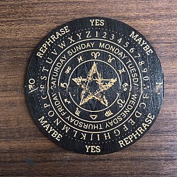 Wood Pendulum Board, Wooden Dowsing Divination Board, for Witchcraft Wiccan Altar Supplies, Flat Round, Star, 150mm(PW-WGDC55D-04)