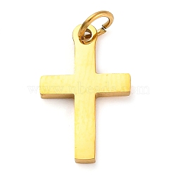 304 Stainless Steel Charms, Real 18K Gold Plated, Laser Cut, Cross, 14.5x9x1mm, Hole: 2.5mm, 5pcs/set(STAS-Q331-01D)