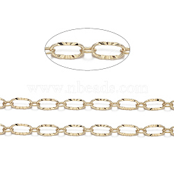 Brass Textured Oval Link Chains, Figaro Chains, Soldered, Real 18K Gold Plated, 6.2x3.3x0.5mm(CHC-S004-07G)