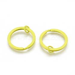 Spray Painted Iron Split Key Rings, Keychain Clasp Findings, Lead Free & Nickel Free, Yellow, 30x2mm, Inner Diameter: 24mm(IFIN-L038-14-FF)