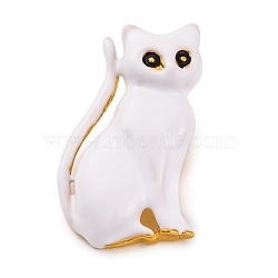 Cat Shaped Alloy Enamel Pins, Kitten Brooch, Golden, White, 36x21.5mm(JEWB-Q045-03G)