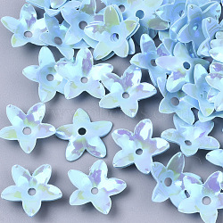 Ornament Accessories, PVC Plastic Paillette/Sequins Beads, AB Color Plated, Flower, Sky Blue, 12.5x12x3mm, Hole: 1.8mm, about 16000pcs/500g(PVC-R022-017C)