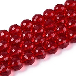 Transparent Glass Bead Strands, Faceted(96 Facets), Round, Crimson, 10mm, Hole: 1mm, about 68~70pcs/strand, 60~61cm(GLAA-R095-10mm-38)