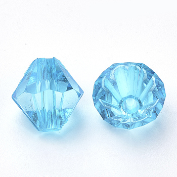 Transparent Acrylic Beads, Bicone, Deep Sky Blue, 4x4mm, Hole: 1.2mm, about 17000pcs/500g