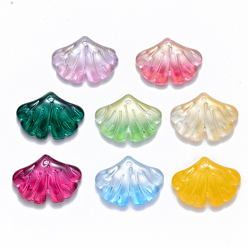 Transparent Glass Pendants, Mixed Style, Ginkgo Leaf, Mixed Color, 15x20x4.5mm, Hole: 1.2mm