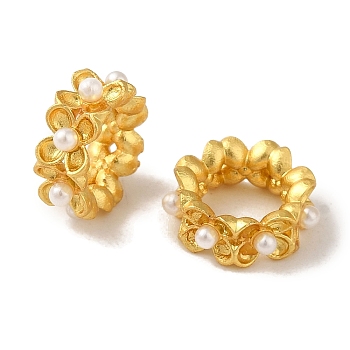 Alloy European Beads, with Plastic Imitation Pearl Beads, Flower, Golden, 12.5x5mm, Hole: 7mm
