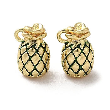 Brass Enamel Charms, Pineapple Charms, Real 18K Gold Plated, 11.5x7.5x7mm, Hole: 1.2mm