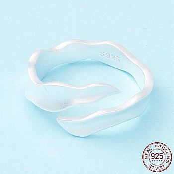 925 Sterling Silver Matte Cuff Ring, Wavy Adjustable Open Ring, Promise Ring for Women, Silver, US Size 5 1/2(16.1mm)