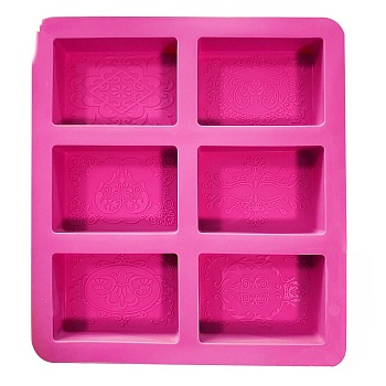 DIY Soap Silicone Molds, for Handmade Soap Making, Rectangle with Flower Pattern, Deep Pink, 235x220x28mm, Inner Diameter: 90x60x25mm