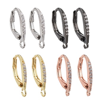 4 Pairs 4 Color Brass Micro Pave Clear Cubic Zirconia Leverback Earring Findings, with Loop, Mixed Color, 17x11x1.5mm, Hole: 1.5mm, 4 colors, 1pair/color, 4pairs/Box