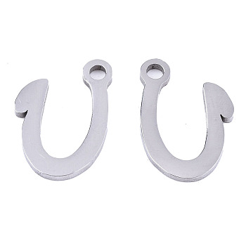 201 Stainless Steel Charms, Laser Cut, Alphabet, Stainless Steel Color, Letter.U, 10x8.5x1mm, Hole: 1.4mm