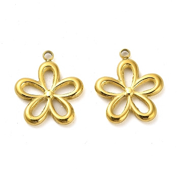 304 Stainless Steel Pendants, Flower Charm, Real 14K Gold Plated, 17x15x2mm, Hole: 1.6mm