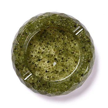 Resin with Natural Peridot Chip Stones Ashtray, Home OFFice Tabletop Decoration, Flat Round, 98x24mm, Inner Diameter: 67mm