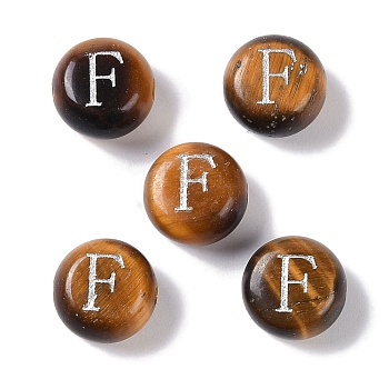 Natural Tiger Eye Beads, Rondelle with Letter, Letter F, 8.5~9x5~5.5mm, Hole: 1.2mm