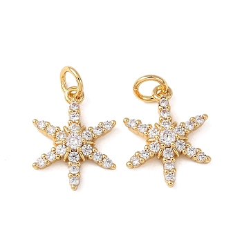 Brass Micro Pave Cubic Zirconia Pendants, Cadmium Free & Lead Free, Rack Plating, Long-Lasting Plated, with Jump Ring, Real 18K Gold Plated, Star, 15.5x12x3.5mm, Hole: 3.5mm