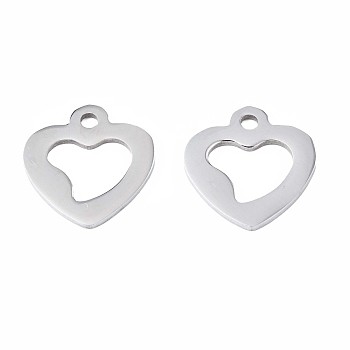 201 Stainless Steel Charms, Hollow Heart, Stainless Steel Color, 15x14.5x1mm, Hole: 1.8mm