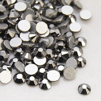 Glass Flat Back Rhinestone, Grade A, Back Plated, Faceted, Half Round, Hematite, SS4, 1.5~1.6mm, 1440pcs/bag