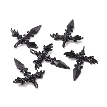 Gothic Style Alloy Pendents, Sword with Wing, Electrophoresis Black, 44x34.5x3mm, Hole: 4mm