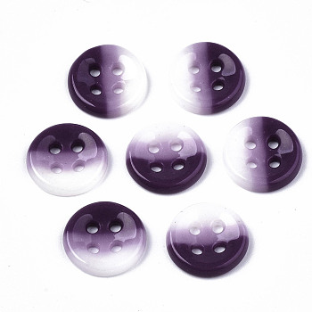 4-Hole Handmade Lampwork Sewing Buttons, Tri-colored, Flat Round, Purple, 11.5x2.5mm, Hole: 1.2mm